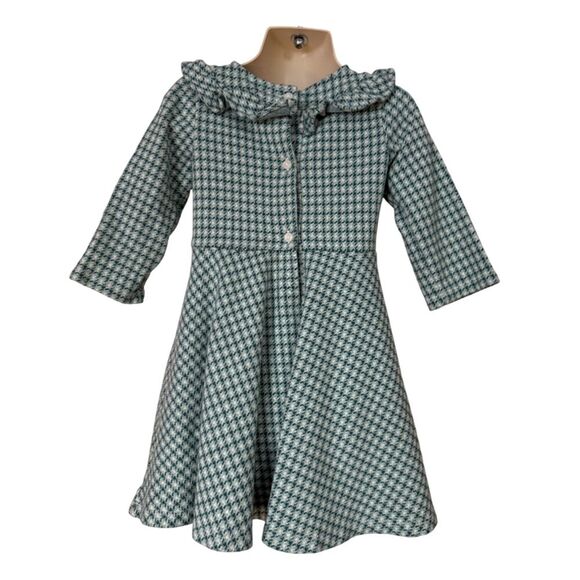 Janie & Jack Knit Green Plaid Long Sleeve Fit & Flare Dress Size 3T - Picture 6 of 8